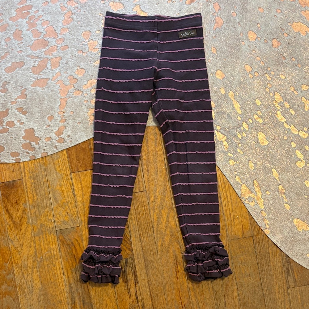 Matilda Jane Black Leggings with Purple Ruffle Stripes